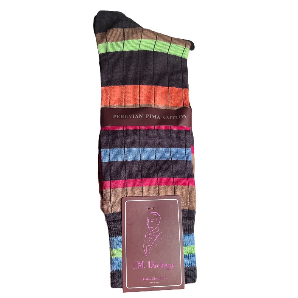 J.M. Dickens London Men’s Peruvian Pima Cotton Dress Socks Striped Navy